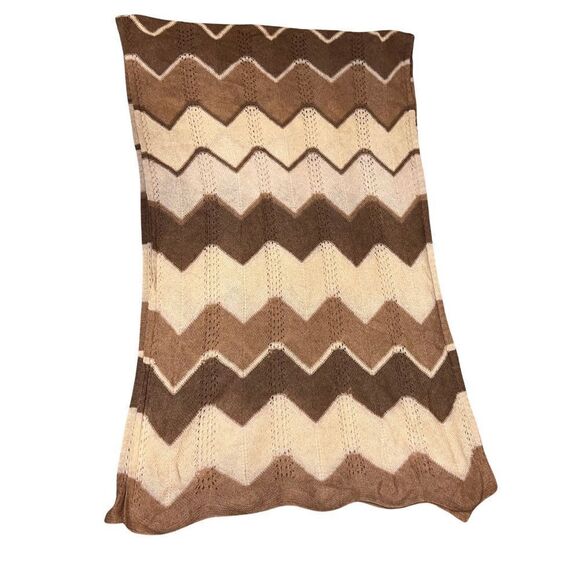 NWT Munkh Camel Wool Chevron Design Shawl Throw Scarf Afghan - Picture 5 of 8